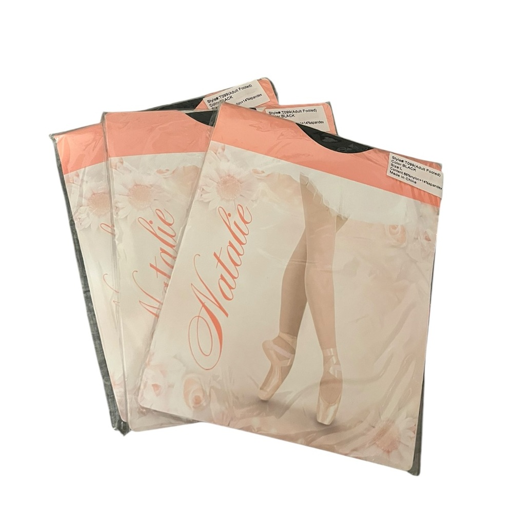 NEW Natalie Dancewear Style #T099 Adult Footed Black Tights Women’s L - Lot of 3